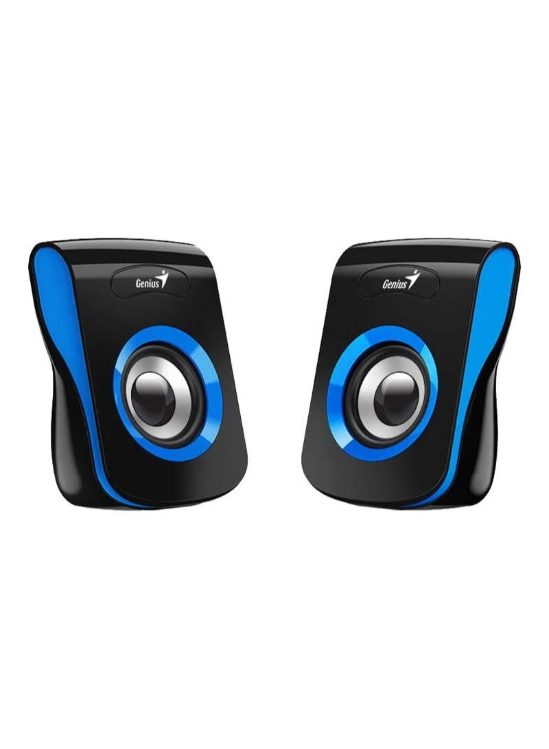 جينيس مكبر صوت ستيريو Genius SP-Q180 عالي الصوت، يعمل بمنفذ USB، ثنائي القنوات، متعدد الوسائط، مزود بمقبس صوت 3.5 ملم، مكبرات صوت مكتبية صغيرة الحجم تعمل بمنفذ USB لأجهزة الكمبيوتر الشخصية والمحمولة والأجهزة اللوحية والهواتف المحمولة - أسود/أزرق - Image 1